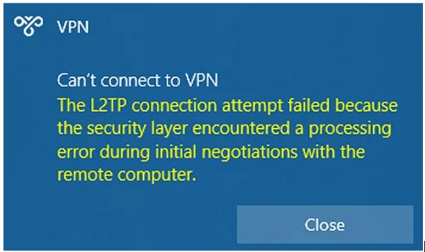 nie łączy VPN: The L2TP Connection Attempt Failed Because the Security Layer Encountered a Processing -Can't connect to VPN